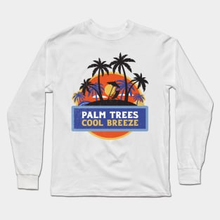 Retro Distressed Palm Trees Cool Breeze by the sea in a beach chair Long Sleeve T-Shirt